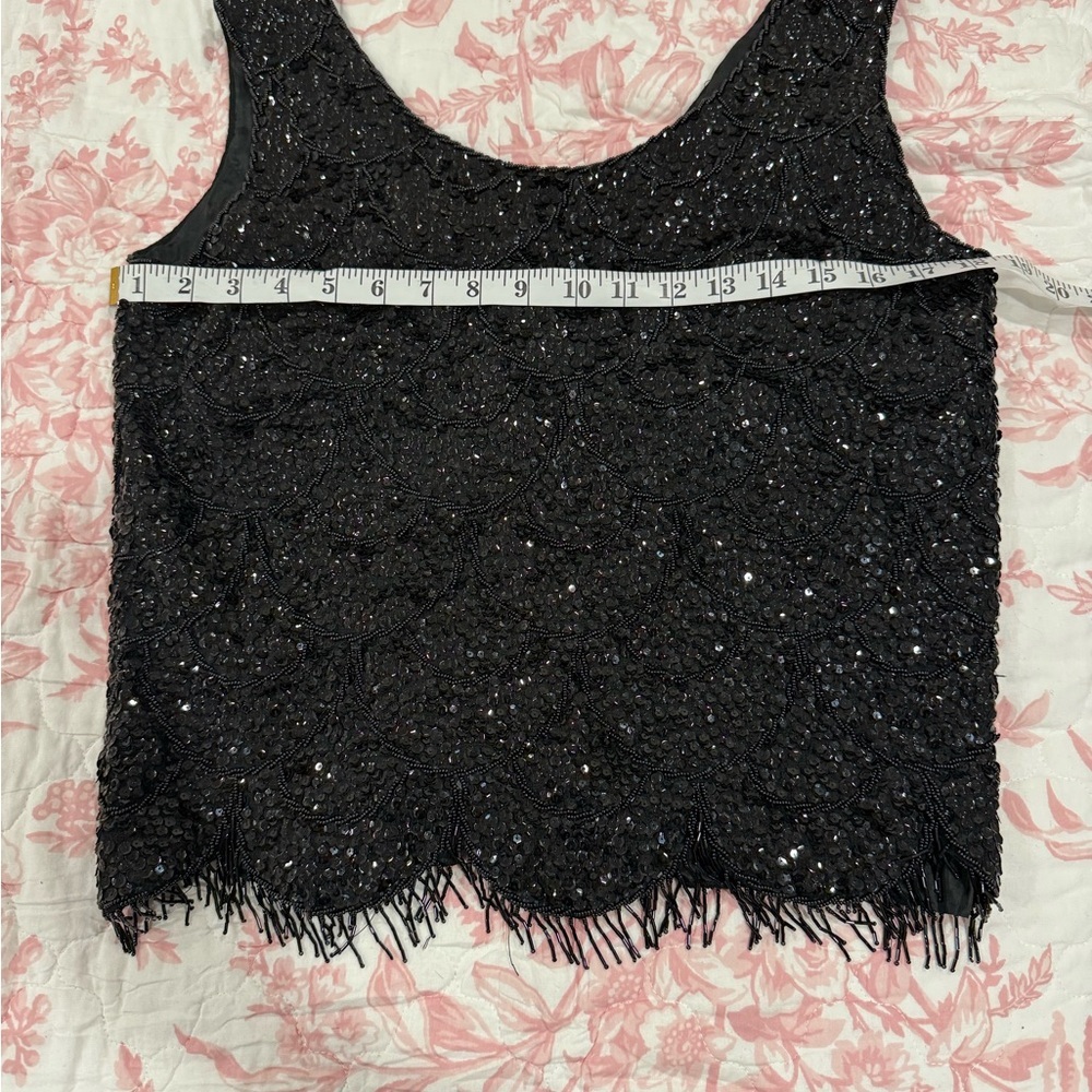 Vintage HONG KONG BLACK SPARKLY BEADED SEQUINS EVENING 100% WOOL
TOP SZE M - Picture 5 of 10